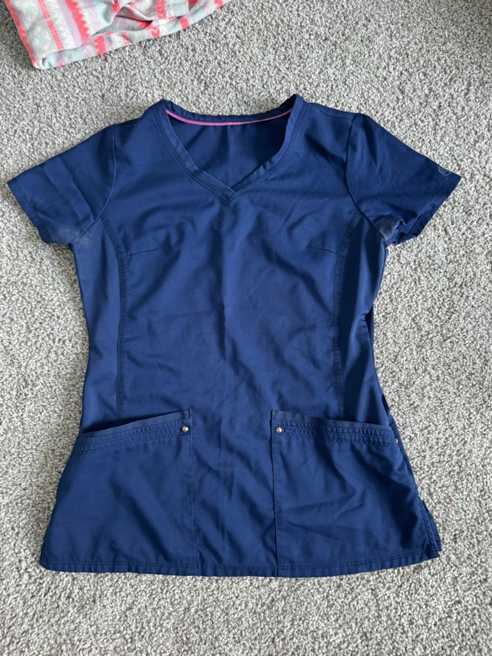 Navy Women's V-Neck Scrub Top - Classic Work Tee